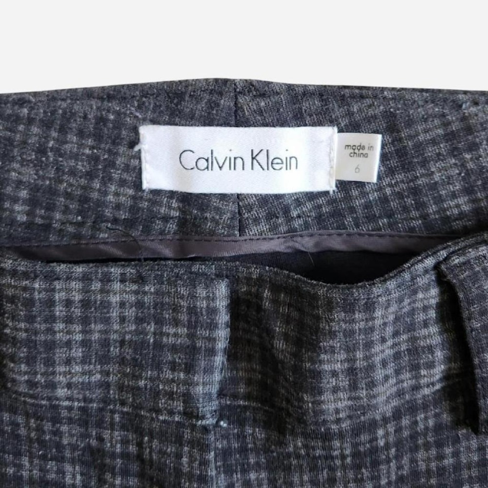 Calvin Klein grey plaid straight leg career trousers with pockets - Picture 3 of 6